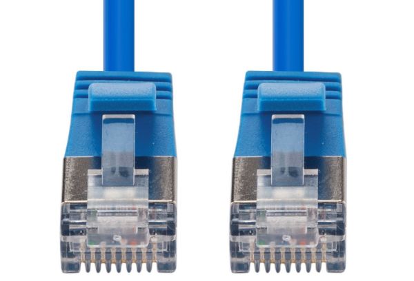Picture of 2m Cat6A S/FTP Blue 10G LSZH Patch Lead 34AWG 802.3af Shielded Plug.