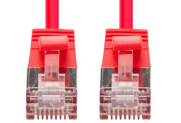 Picture of 2m Cat6A S/FTP Red 10G LSZH Patch Lead 34AWG 802.3af Shielded Plug.