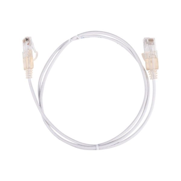 Picture of Cat6A 10G White UTP LSZH Patch Lead 30AWG 802.3af Unshielded Plug.