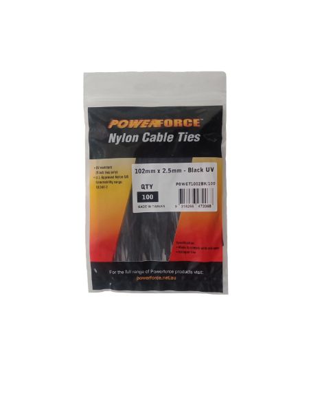 Picture of 2.5 x 102mm Black UV Cable Ties Pack of 100 8kgs Tensile Strength