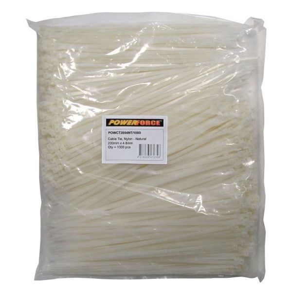 Picture of 4.8 x 200mm Natural Cable Ties Pack of 1000 22kgs Tensile Strength