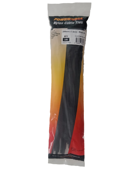 Picture of 7.6 x 280mm Black UV Cable Ties Pack of 100 55kgs Tensile Strength