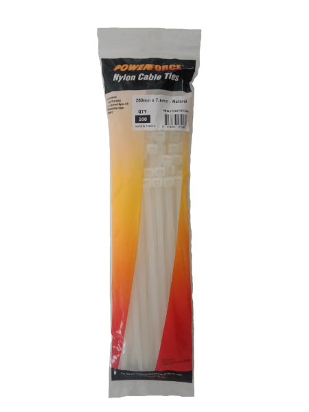 Picture of 7.6 x 280mm Natural Cable Ties Pack of 100 55kgs Tensile Strength