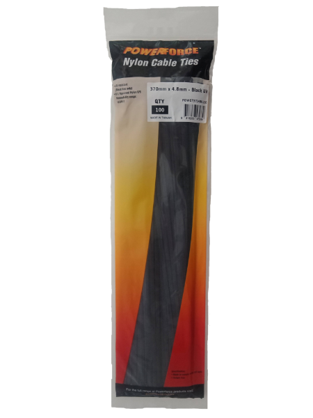 Picture of 4.8 x 370mm Black UV Cable Ties Pack of 100 22kgs Tensile Strength