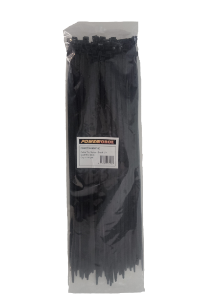 Picture of 8 x 550mm Black UV Cable Ties Ties Pack of 100 80kgs Tensile Strength