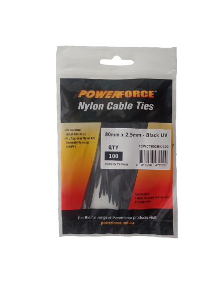Picture of 2.5 x 80mm Black UV Cable Ties Pack of 100 8kgs Tensile Strength