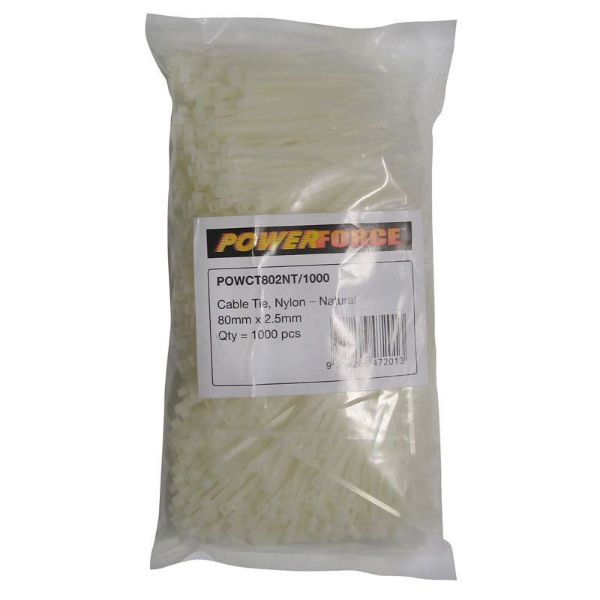 Picture of 2.5 x 80mm Natural Cable Ties Pack of 1000 8kgs Tensile Strength