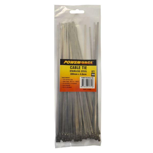 Picture of 4.6 x 300mm 316L Stainless Steel Cable Ties Pack of 100 667N/68kgs Tensile Strength