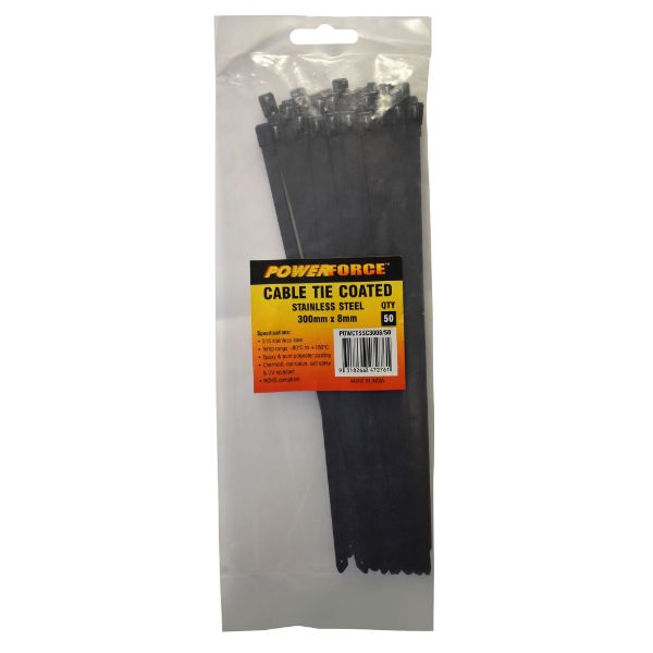 Picture of 8 x 300mm 316L Stainless Steel Cable Ties Pack of 50 1335N/136kgs Tensile Strength