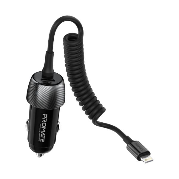 Picture of 33W Car Charger w/ Lightning Cable & USB-A Port Qualcomm 3.0 18W Quick Charge
