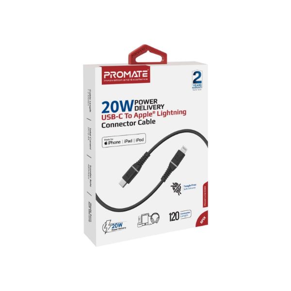 Picture of 1.2m 20w MFi USB-C to Lightning Data & Charge Cable Black