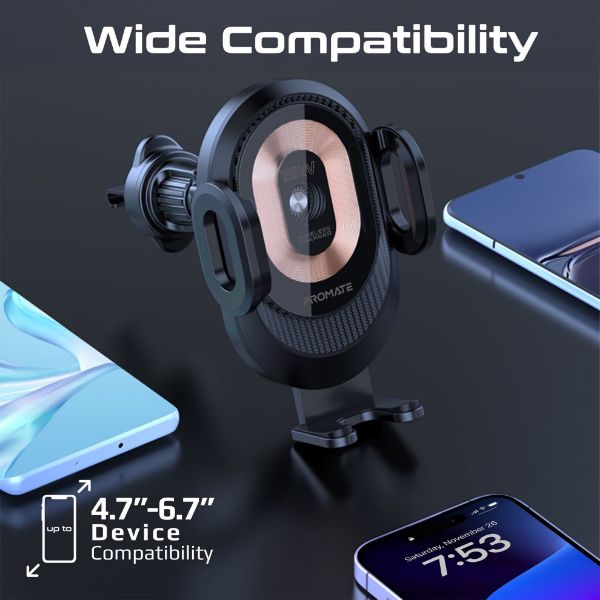 Picture of 15W Transparent Auto Clamping Wireless Charging Car Mount. Takes 4.7-6.7'' Devices