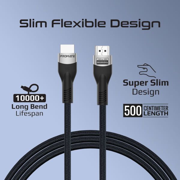 Picture of 5M HDMI 2.1 Ultra HD Super Slim Audio Video Cable. Supports up to 8K@60Hz