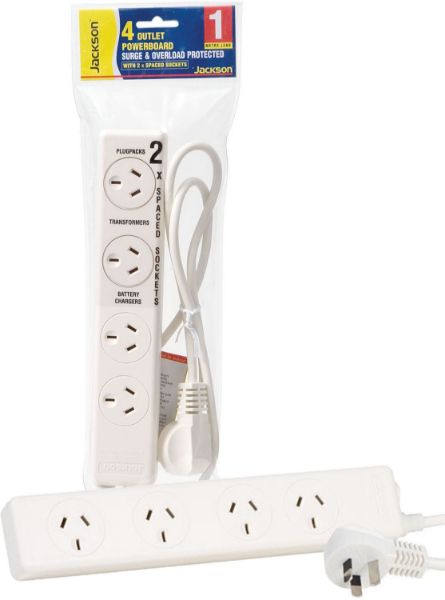 Picture of 4-Way Powerboard Surge Protected 2x ports are double spaced 1m Power cord