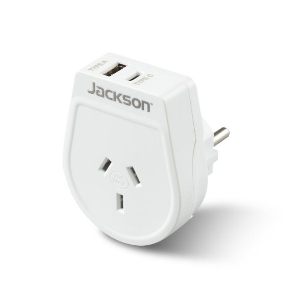 Picture of Slim Outbound Travel Adaptor 1x USB-A & 1x USB-C (2.1A) Charging Ports.
