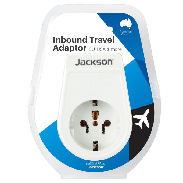 Picture of Slim Inbound Travel Adaptor for use in NZ/AUS. Europe USA & Parts of Asia
