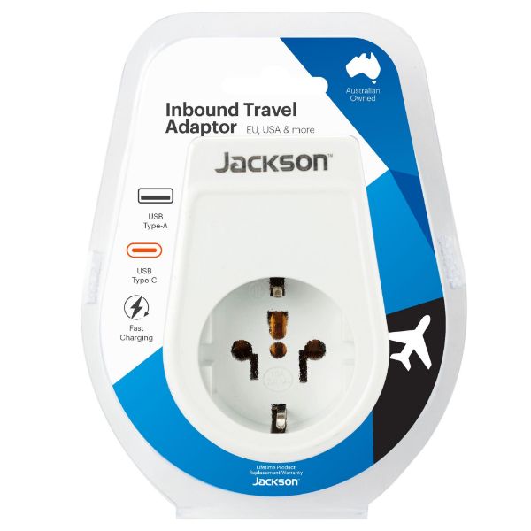 Picture of Slim Inbound Travel Adaptor 1x USB-A & 1x USB-C (2.1A) Charging Ports.