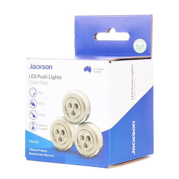 Picture of Triple Pack LED Push Light. 3 x AAA Batteries per Light Includes Peel & Stick