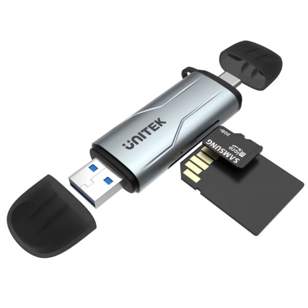 Picture of 2-in-1 SD 3.0 Card Reader. Dual USB-A & USB-C Connectors. 5Gbps Fast Trasfer Speed