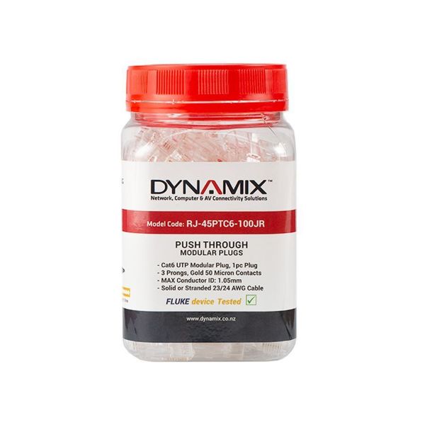 Picture of Cat6 UTP Push Through Plug 100pc Jar for Solid/Stranded Cable Conductor size : 1.05mm