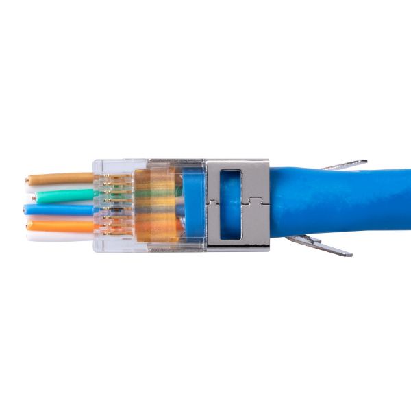 Picture of Cat6/6A STP External Ground Push Through Plug 20pc Pack 2pc with Insert Solid/Stranded