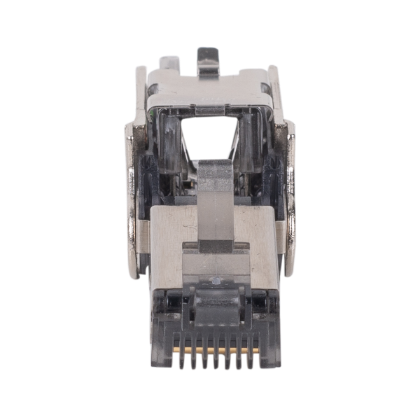 Picture of RJ45 STP Cat6A 10G Tooless Flexible Plug. Works w/ both Solid & Stranded Conductors