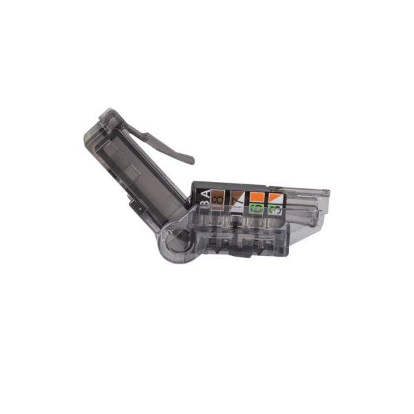 Picture of RJ45 UTP Cat6A Tooless Flexible Plug. Works w/ both Solid & Stranded Conductors