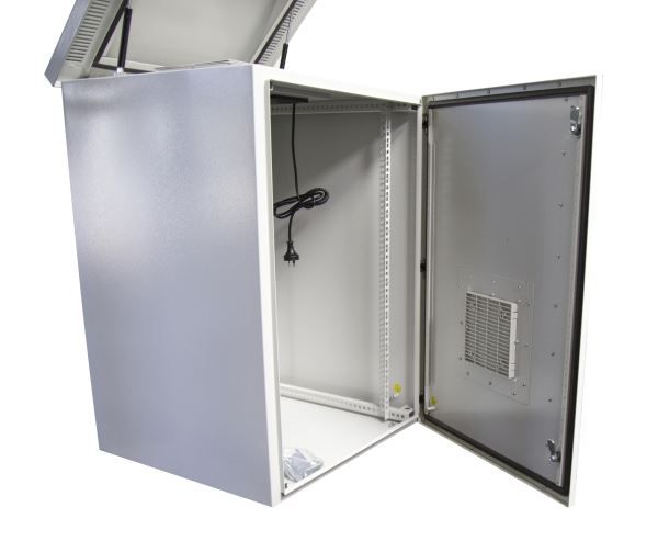 Picture of 12RU Vented Outdoor Wall Mount Cabinet. Dims 611x 425x640. IP45 rated. Lockable