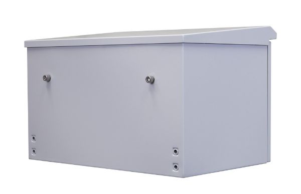 Picture of 6RU Outdoor Wall Mount Cabinet External Dims 611x425x390. IP65 Rated Lockable Front Door