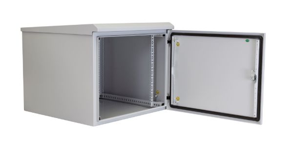 Picture of 9RU Outdoor Wall Mount Cabinet 611x625x515mm (WxDxH). IP65 Rated Lockable Front Door