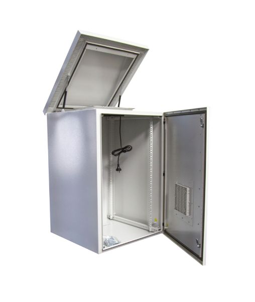 Picture of 9RU Vented Outdoor Wall Mount Cabinet. (611x675x560mm). IP45 rated Lockable Door