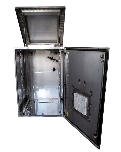 Picture of 12RU Stainless Vented Outdoor Wall Mount Cabinet (611x425x640mm). Stainless