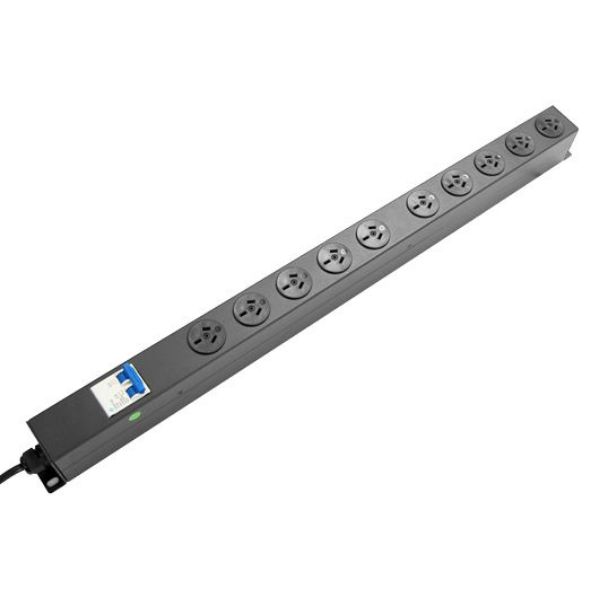 Picture of 10 Outlet Vertical Power Rail (10A) w/ 6kA C-Curve MCB Circuit Breaker on/off switch