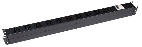 Picture of 10 Outlet Vertical Power Rail (10A IEC C13) w/ 6KA C-Curve Circuit Breaker.