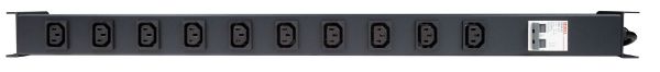 Picture of 10 Outlet Vertical Power Rail (10A IEC C13) w/ 6KA C-Curve Circuit Breaker.