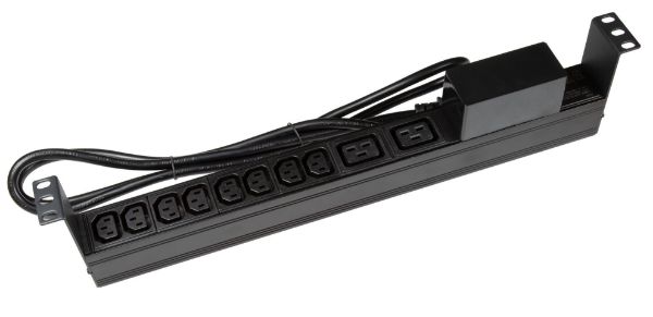 Picture of 10 Outlet Horizontal Power Rail (8x 10A IEC C13 & 2x 16A IEC C19). 6KA C-Curve Circuit