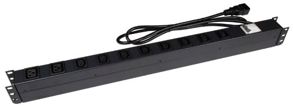 Picture of 10 Outlet Vertical Power Rail (8x 10A IEC C13 & 2x 16A IEC C19). 6KA C-Curve Circuit