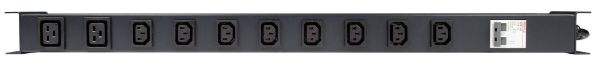 Picture of 10 Outlet Vertical Power Rail (8x 10A IEC C13 & 2x 16A IEC C19). 6KA C-Curve Circuit