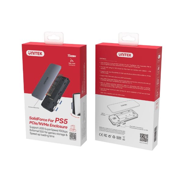 Picture of PS5 External Storage. Dual USB-A 10G to M2 PCIe/NVMe Enclosure. Grey