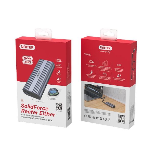 Picture of USB-C to M.2 SSD Enclosure in Alloy Housing. Supports M.2 NVME & SATA SSD