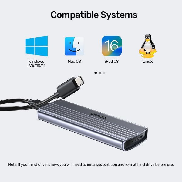 Picture of USB-C 10Gbps to NVMe M.2 SSD Enclosure 30cm USBC to C Cable 10Gbps Transmission Speed