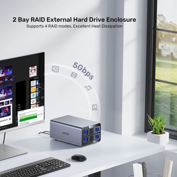 Picture of 2-Bay RAID External HD Enclosure. Supports RAID 1 both 2.5'' & 3.5'' SATA HDD