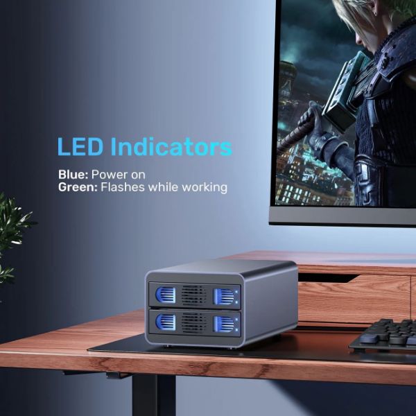 Picture of 2-Bay USB-C RAID External HD Enclosure. Supports RAID 1 both 2.5'' & 3.5'' SATA HDD