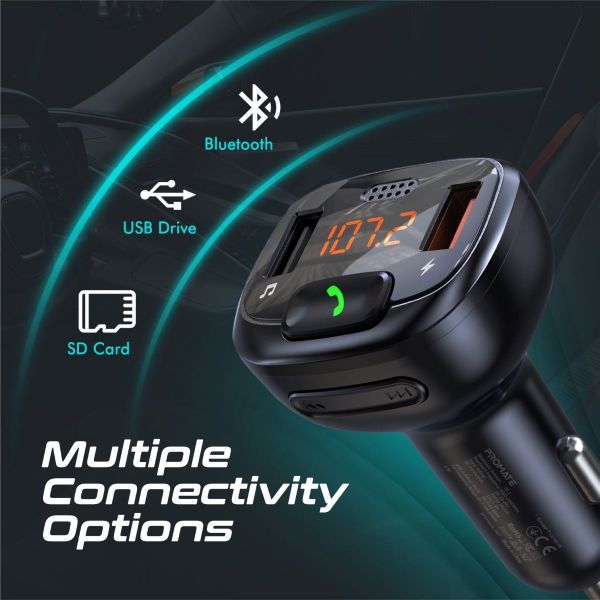 Picture of Wirless In-Car FM Transmitter Handsfree & QC3.0. Bult-in Mic Bluetooth SD
