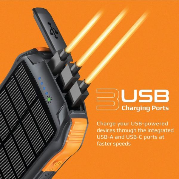 Picture of 10000mAh Rugged EcoLight Solar IP65 Power Bank w/ 10W Wireless Qi Charging