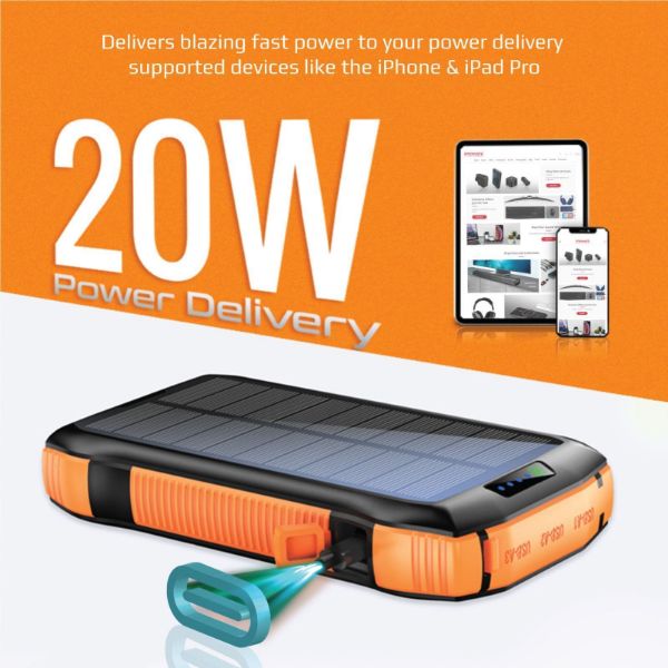 Picture of 20000mAh Rugged EcoLight Solar IP65 Power Bank w/ 10W Wireless Qi Charging