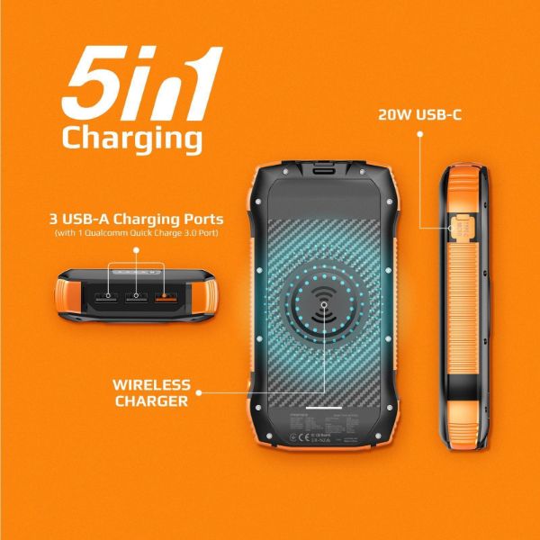 Picture of 20000mAh Rugged EcoLight Solar IP65 Power Bank w/ 10W Wireless Qi Charging