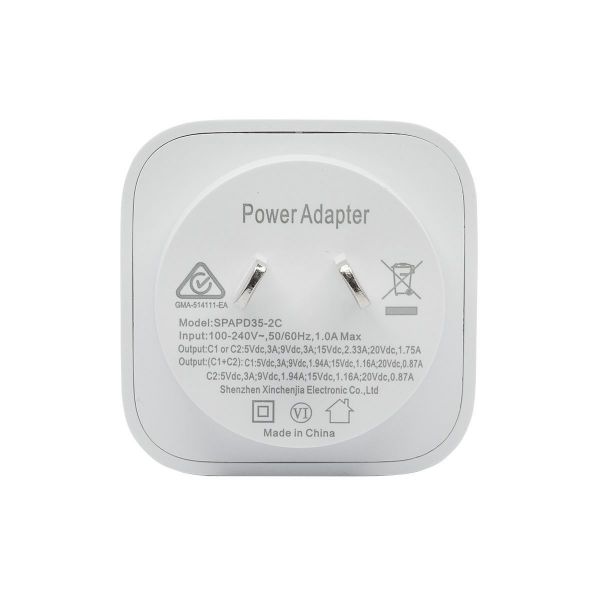 Picture of 35W 5V/3A Dual Port USB-C/C PD Wall Charger/Power Adapter Charge 2x Devices