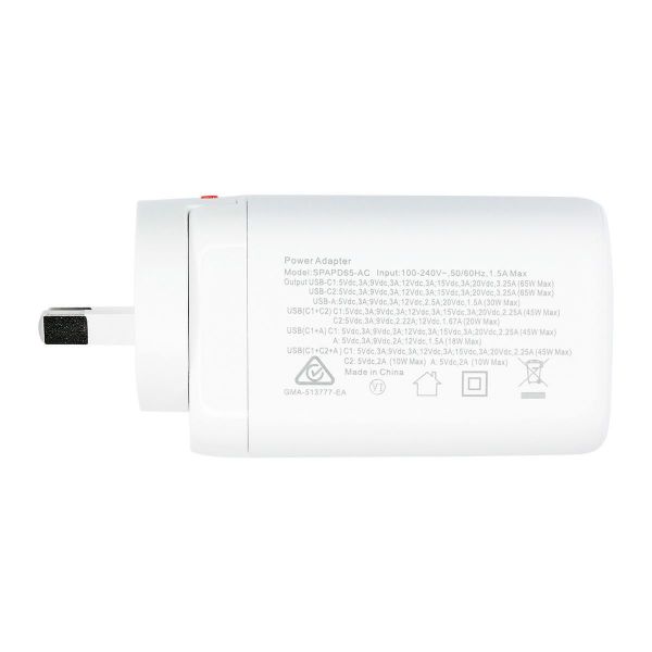Picture of 65W 5V/3A Dual Port USB-C & Single A PD Wall Charger/Power Adapter
