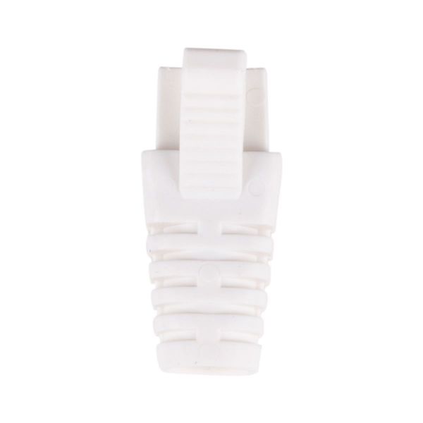 Picture of White RJ45 Strain Relief Boot Slimline w/ Clip Protector 6.0mm Outside Diameter 20pk